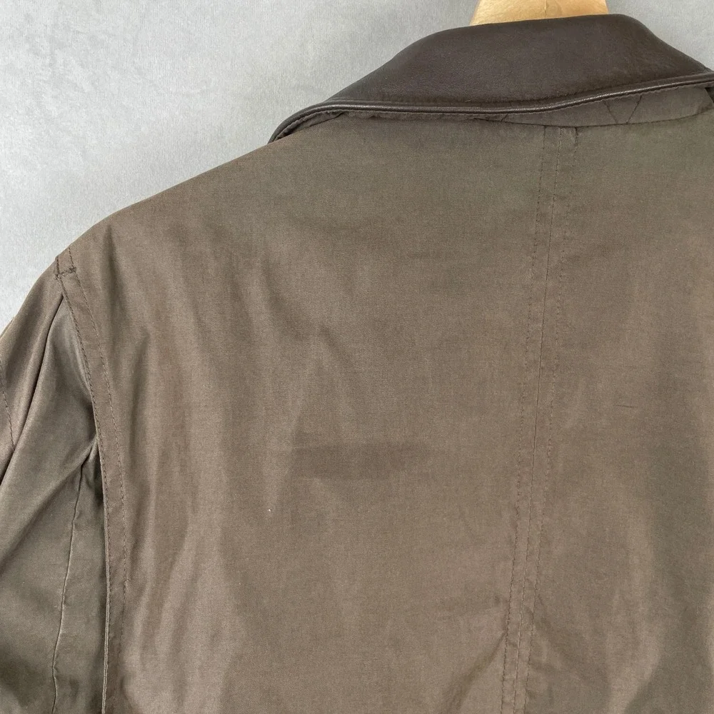Dockers Mens Field Jacket‎ Olive Brown Resin Coated Fleece Quilted Lined L READ
